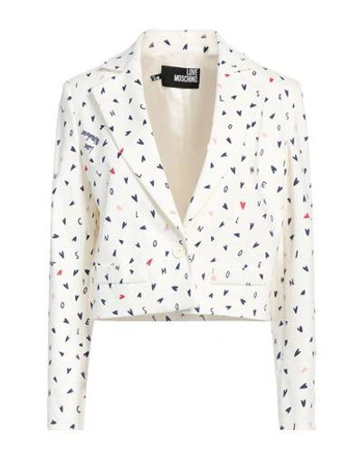 Love Moschino Woman Blazer Ivory Size 8 Cotton, Viscose, Elastane In White