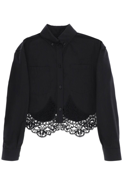 Burberry Cropped Shirt With Macrame Lace Insert Women In Black