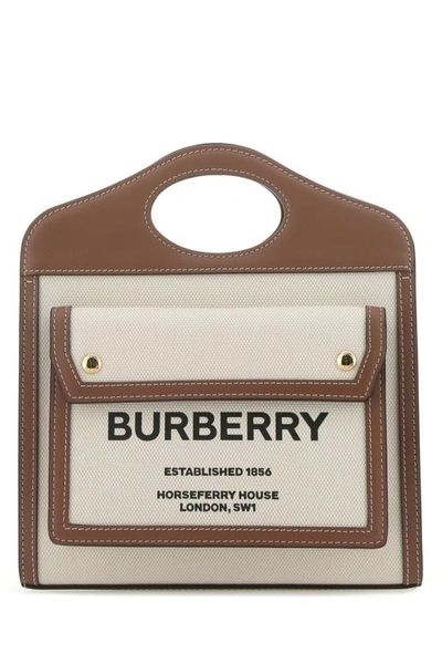 Burberry Mini Two-tone Canvas And Leather Pocket Bag In Natural/malt Brown