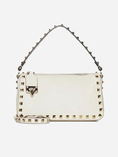 Valentino Garavani Rockstud Leather Small Bag In Neutro