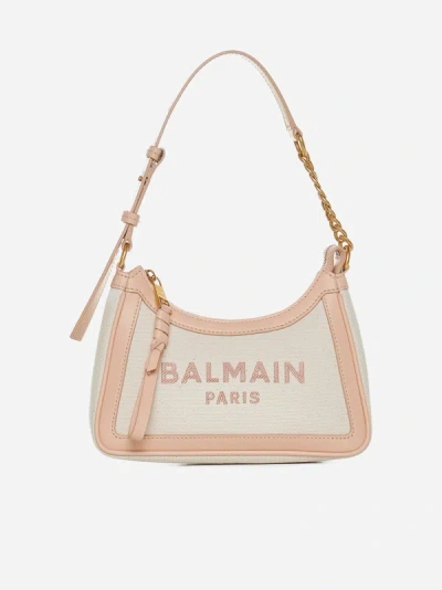 Balmain B-army Canvas Shoulder Bag In Cream,nude Rose