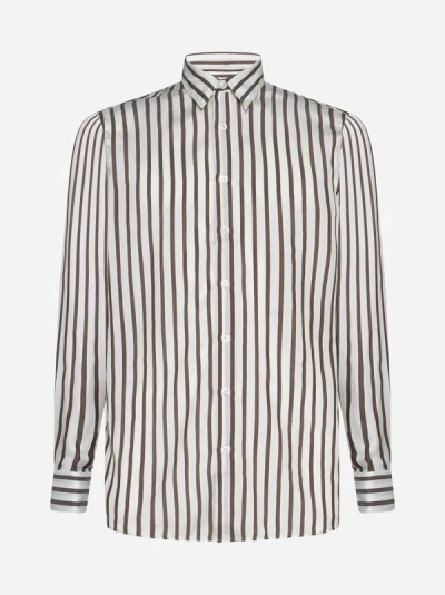 Lardini Pinstriped Silk Shirt In Cream,brown