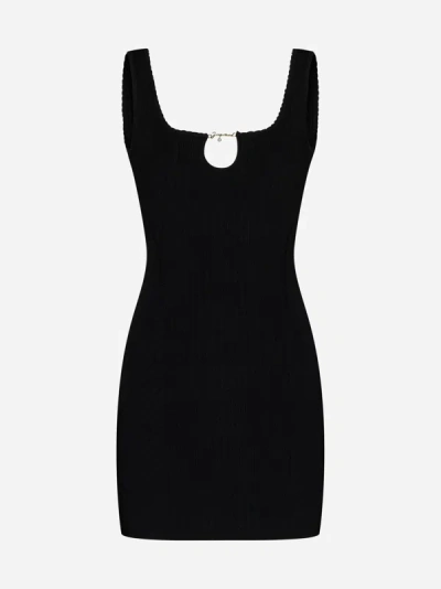 Jacquemus Sierra Logo Script Cutout Sleeveless Rib Mini Dress In Black