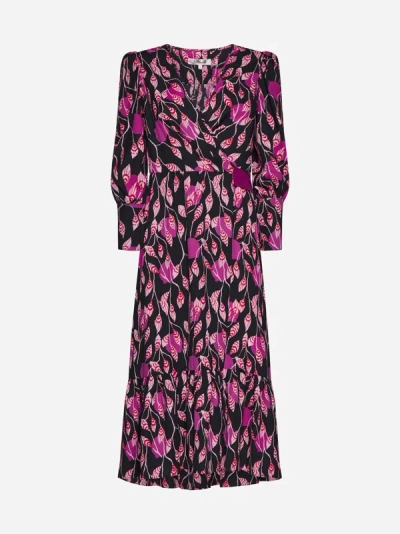 Diane Von Furstenberg Blade Print Wrap Midi Dress In Lantern Leaves