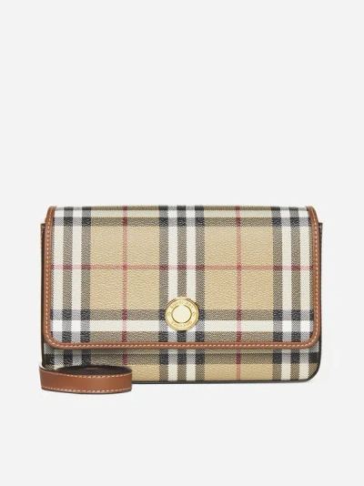 Burberry Womens Archive Beige Hampshire Check-print Woven And Leather Shoulder Bag