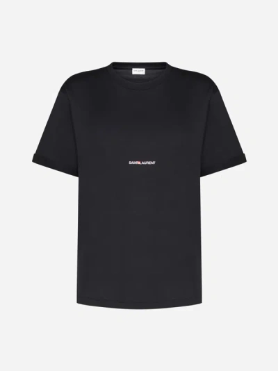 Saint Laurent Logo Print Cotton T-shirt In Black