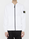 Stone Island Compass-motif Zip-up Hoodie In White