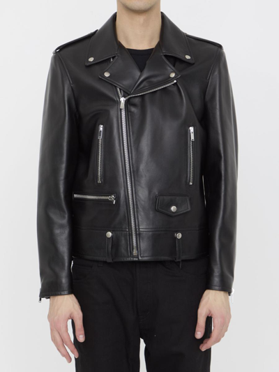 Saint Laurent Off-centre Zipped Leather Jacket - 黑色 In Black