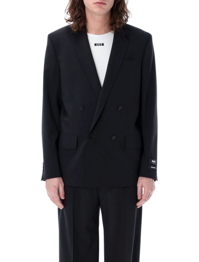 Msgm Logo-patch Double-breasted Blazer In Negro