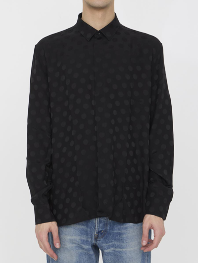 Saint Laurent Polka-dot Silk Shirt In Black