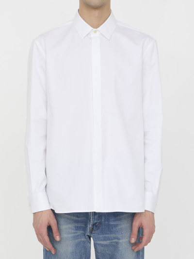 Saint Laurent Cassandre Embroidered Shirt In White