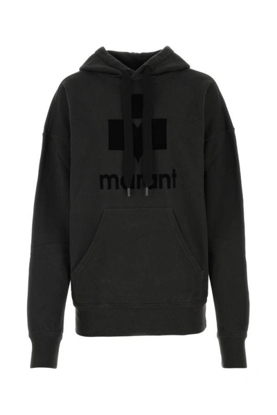 Isabel Marant Étoile Black Hoodie With Tonal Logo Print In Cotton Blend Woman In Brown
