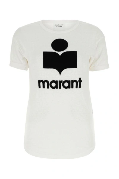 ISABEL MARANT ÉTOILE ISABEL MARANT ETOILE WOMEN WHITE LINEN KOLDI T-SHIRT