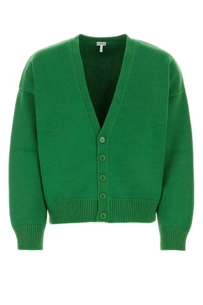 Loewe Ribbed-knit Wool-blend Cardigan In Green