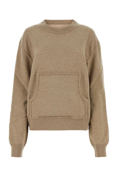 Maison Margiela Woman Melange Cappuccino Wool Blend Sweater In Brown