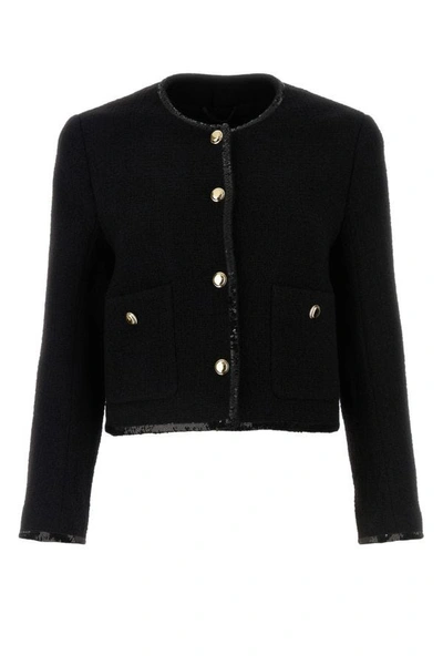 Miu Miu Single-breasted Tweed Jacket In Black