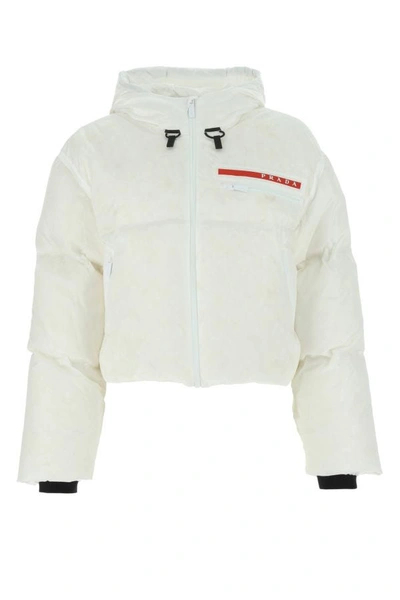 Prada Cropped Technical Nylon Down Jacket In White