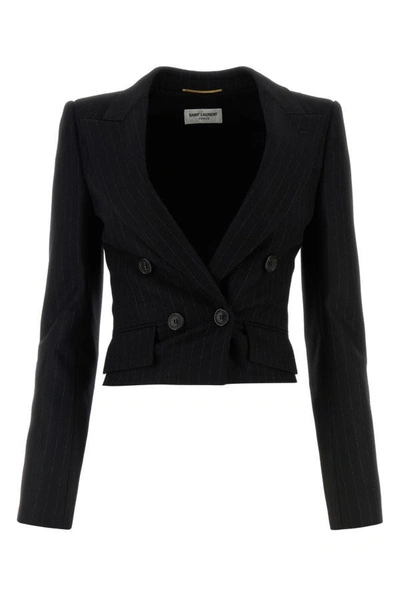 Saint Laurent Woman Embroidered Wool Blend Blazer In Multicolor