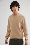 POLO RALPH LAUREN COTTON LONG SLEEVE CREW NECK SWEATER IN TAN, MEN'S AT URBAN OUTFITTERS