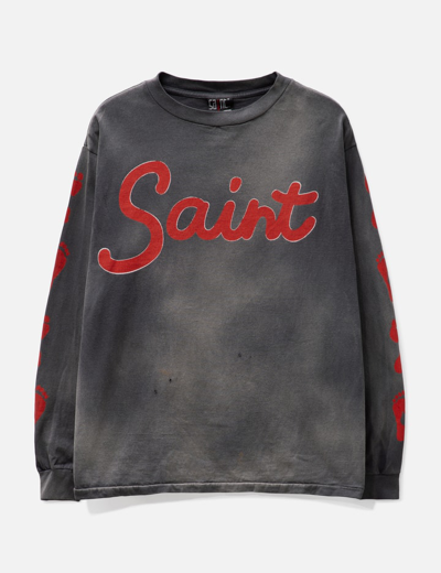 Saint Michael Foot Print Long Sleeve T-shirt In Black