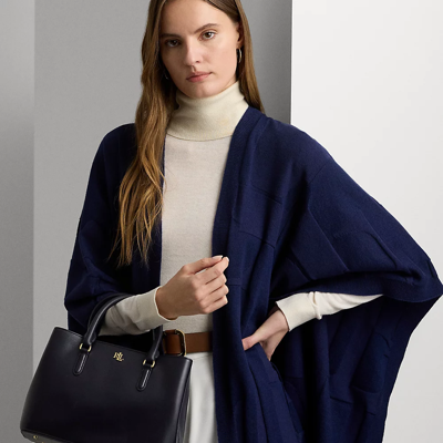 Lauren Ralph Lauren Leather Small Marcy Satchel In Lauren Navy