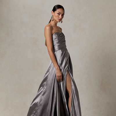 Ralph Lauren Leanne Silk Charmeuse Evening Dress In Steel