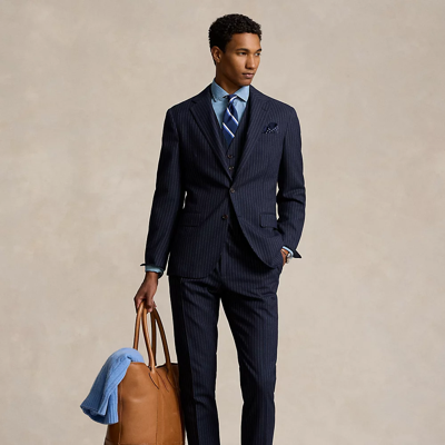Ralph Lauren Polo Soft Tailored Striped 3-piece Suit In Navy/cream