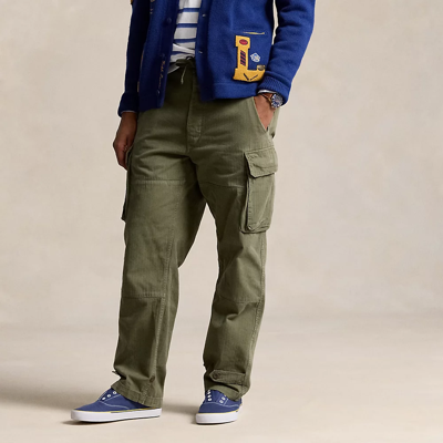 Ralph Lauren Relaxed Fit Herringbone Cargo Pant In Nature Olive