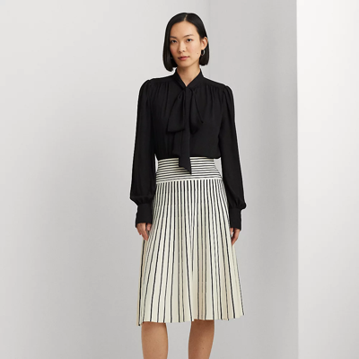 Lauren Ralph Lauren Striped Cotton-blend Midi Skirt In Mascarpone Cream/black