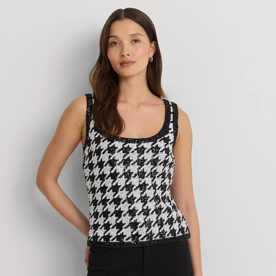 Lauren Ralph Lauren Houndstooth Sequined Sleeveless Top In Cream,black