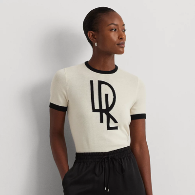 Lauren Ralph Lauren Two-tone Logo Short-sleeve Sweater In Mascarpone Cream/black