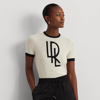 Lauren Petite Two-tone Logo Short-sleeve Sweater In Mascarpone Cream/black