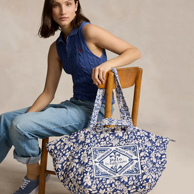 Ralph Lauren Quilted Floral Cotton Extra-large Tote In Navy Floral