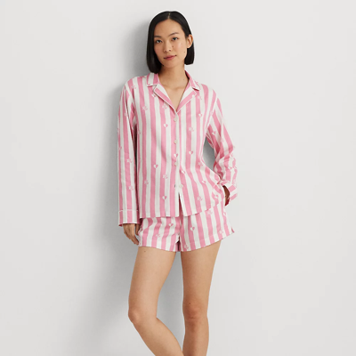 Lauren Ralph Lauren Women's Long-sleeve Notched-collar Boxer Pajamas Set In Pink Print