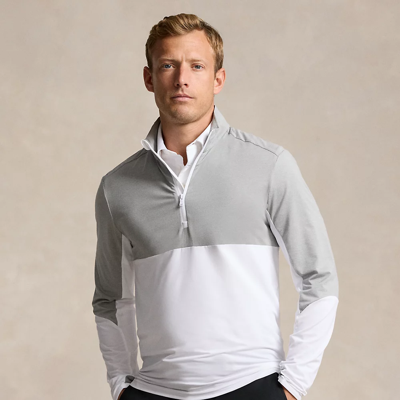 Rlx Golf Classic Fit Stretch Jersey Pullover In White/andover Heather