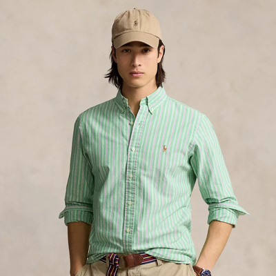 Ralph Lauren Classic Fit Striped Oxford Shirt In Green/pink Multi