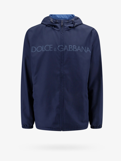 Dolce & Gabbana Logo-print Hooded Reversible Shell Jacket In Blue