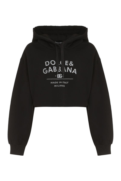 Dolce & Gabbana Logo-print Cotton-blend Hoodie In Black