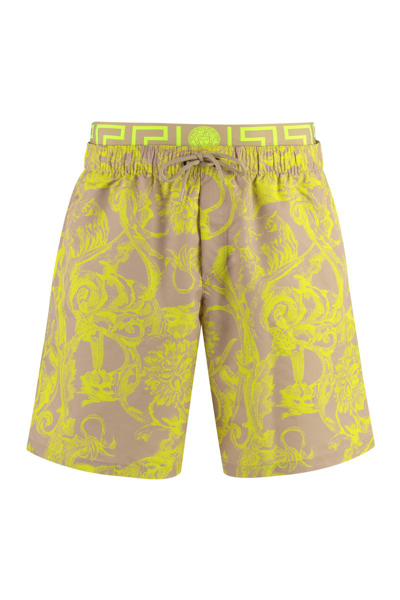 Versace Printed Swim Shorts In Sand