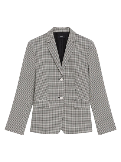 Theory Virgin Wool Check Slim Blazer In Black Multi