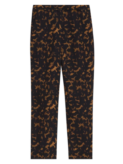 Theory High-waist Tortoise Crepe Slim Crop Pants In Dark Brown Multi