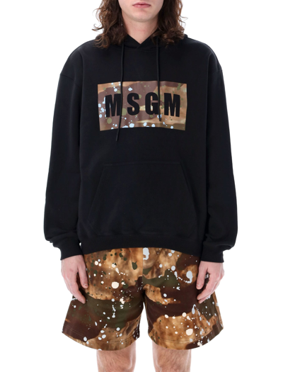 Msgm Black Camo Box Logo Hoodie