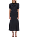Alessandra Rich Bow-detailed Polka-dot Silk Crepe De Chine Midi Dress In Blu