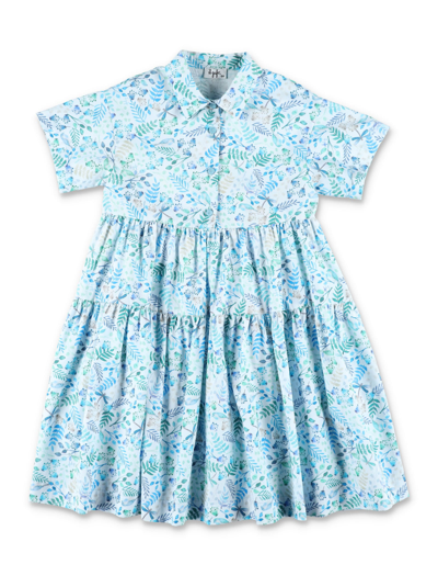 Il Gufo Kids' Shirt Dress Flower In L.blue