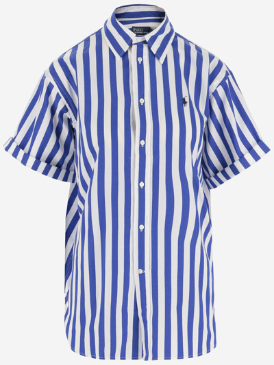 Ralph Lauren Striped Cotton Shirt With Logo In Red