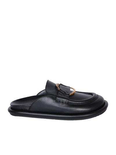 Moncler Bell Leather Ring Loafer Mules In Black