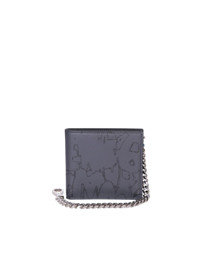 Alexander Mcqueen Graffiti Black Wallet In Blue