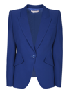 Alexander Mcqueen Peak Shoulder Leaf Crepe Jacket In Blue