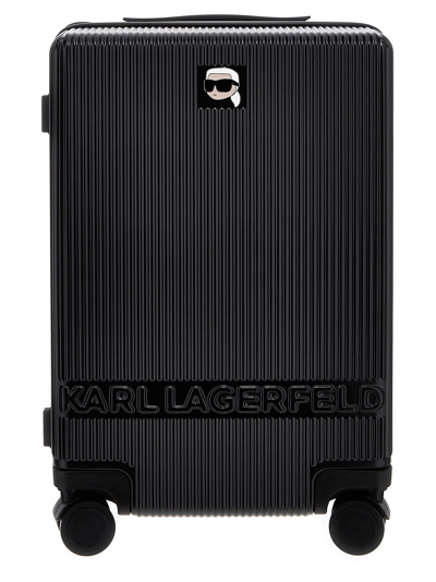 Karl Lagerfeld K/ikonik 2.0 Logo压纹硬壳滚轮行李箱 In Black