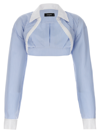 Dsquared2 Striped Cotton Cropped Blouse In Light Blue